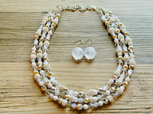 Load image into Gallery viewer, Winter &amp; Summer Chunky Statement Necklace, Big beaded jewelry, White Silver 3 Strand Statement Necklace, Bib necklace beaded resin cream