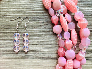 Sweetheart Chunky Pink Statement Necklace, multi strand bright jewelry, chunky statement necklace, hot pink necklace, blush pink necklace