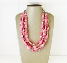 Load image into Gallery viewer, Sweetheart Chunky Pink Statement Necklace, multi strand bright jewelry, chunky statement necklace, hot pink necklace, blush pink necklace
