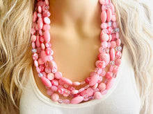 Load image into Gallery viewer, Sweetheart Chunky Pink Statement Necklace, multi strand bright jewelry, chunky statement necklace, hot pink necklace, blush pink necklace