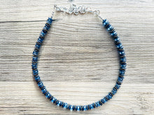 Load image into Gallery viewer, Navy Blue &amp; Periwinkle Single Strand Statement Necklace, Chunky Blue Round Beaded Bib Jewelry, blue jewelry, light layering jewelry silver