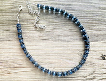 Load image into Gallery viewer, Navy Blue &amp; Periwinkle Single Strand Statement Necklace, Chunky Blue Round Beaded Bib Jewelry, blue jewelry, light layering jewelry silver