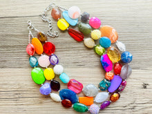 Load image into Gallery viewer, Triple Era Rainbow Beaded Necklace, Colorful Jewelry, Chunky statement necklace, rainbow jewelry, rainbow baby confetti tie dye earrings