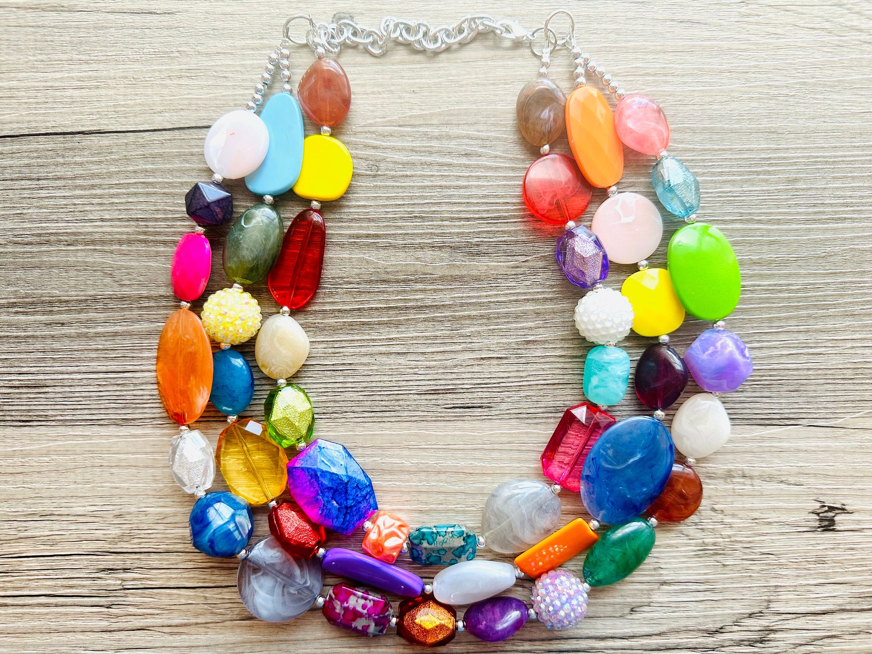 Triple Era Rainbow Beaded Necklace, Colorful Jewelry, Chunky