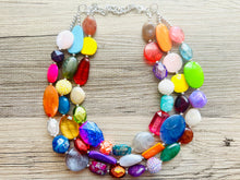 Load image into Gallery viewer, Triple Era Rainbow Beaded Necklace, Colorful Jewelry, Chunky statement necklace, rainbow jewelry, rainbow baby confetti tie dye earrings