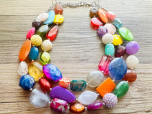 Load image into Gallery viewer, Triple Era Rainbow Beaded Necklace, Colorful Jewelry, Chunky statement necklace, rainbow jewelry, rainbow baby confetti tie dye earrings