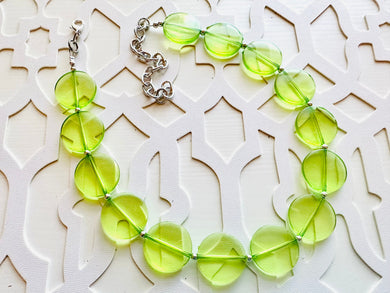 Lime Apple Green Necklace, Single Strand Statement Jewelry, light green Chunky bib bridesmaid everyday bubble jewelry earrings