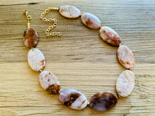 Load image into Gallery viewer, Brown Stripe Polished Botswana Agate GemStone Necklace gold statement necklace jewelry, long beaded statement layering necklace