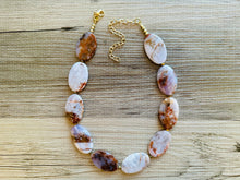 Load image into Gallery viewer, Brown Stripe Polished Botswana Agate GemStone Necklace gold statement necklace jewelry, long beaded statement layering necklace