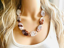 Load image into Gallery viewer, Brown Stripe Polished Botswana Agate GemStone Necklace gold statement necklace jewelry, long beaded statement layering necklace