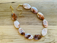 Load image into Gallery viewer, Brown Stripe Polished Botswana Agate GemStone Necklace gold statement necklace jewelry, long beaded statement layering necklace