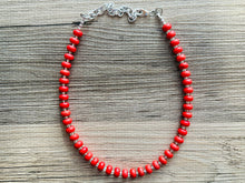 Load image into Gallery viewer, Big Bead red Necklace, Howlite Single Strand Statement Jewelry, bright lipstick red Chunky bib bridesmaid, red jewelry, red necklace beaded