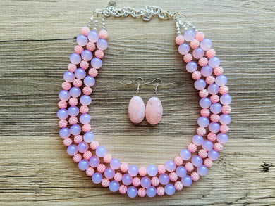 Pink on Pink Statement Necklace, chunky bib beaded jewelry, blush pink color block necklace, beaded acrylic ball jewelry hot pink magenta