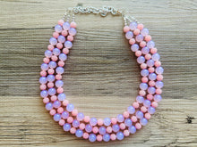 Load image into Gallery viewer, Pink on Pink Statement Necklace, chunky bib beaded jewelry, blush pink color block necklace, beaded acrylic ball jewelry hot pink magenta