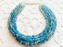 Load image into Gallery viewer, Turquoise &amp; Silver Ombré Glass Chunky Statement Necklace, silver bib necklace, aqua turquoise blue green, wedding bridesmaid chunky