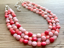 Load image into Gallery viewer, Pink Candy Bar Statement Necklace, chunky bib beaded jewelry, blush pink color block necklace, beaded acrylic jewelry hot pink magenta