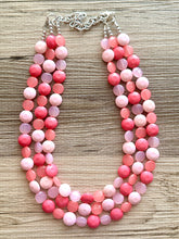 Load image into Gallery viewer, Pink Candy Bar Statement Necklace, chunky bib beaded jewelry, blush pink color block necklace, beaded acrylic jewelry hot pink magenta
