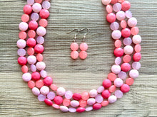 Load image into Gallery viewer, Pink Candy Bar Statement Necklace, chunky bib beaded jewelry, blush pink color block necklace, beaded acrylic jewelry hot pink magenta
