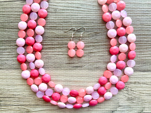 Pink Candy Bar Statement Necklace, chunky bib beaded jewelry, blush pink color block necklace, beaded acrylic jewelry hot pink magenta