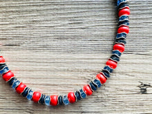 Load image into Gallery viewer, Americana Necklace, Red Howlite Single Strand Statement Jewelry, lipstick periwinkle navy blue Chunky bib bridesmaid jewelry necklace beaded