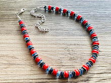 Load image into Gallery viewer, Americana Necklace, Red Howlite Single Strand Statement Jewelry, lipstick periwinkle navy blue Chunky bib bridesmaid jewelry necklace beaded