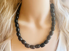 Load image into Gallery viewer, Black wood Necklace, single strand jewelry, big beaded chunky statement black necklace, drop black bridesmaid wedding earrings 1 geometric