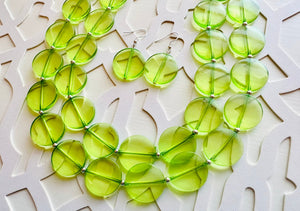 Big Bead Lime Necklace, 2 Strand Statement Jewelry, light green Chunky bib bridesmaid everyday bubble jewelry evergreen earrings transparent