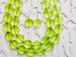 Big Bead Lime Necklace, 2 Strand Statement Jewelry, light green Chunky bib bridesmaid everyday bubble jewelry evergreen earrings transparent