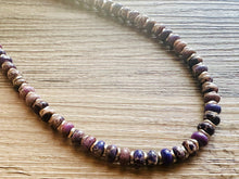 Load image into Gallery viewer, Purple Jasper Statement Necklace, Single Strand Jewelry, purple silver necklace thin gemstone cobblestone donut