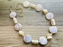 Load image into Gallery viewer, Golden Cupcake Metallic Sparkle Creamy White gold beaded statement necklace, single strand necklace, big bead jewelry decor glass