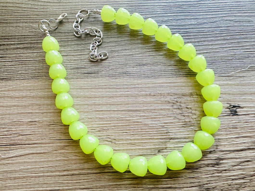 Gumdrop Bead Apple Green Necklace, Single Strand Statement Jewelry, light green Chunky bib bridesmaid everyday bubble jewelry earrings