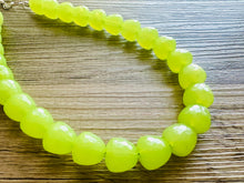 Load image into Gallery viewer, Gumdrop Bead Apple Green Necklace, Single Strand Statement Jewelry, light green Chunky bib bridesmaid everyday bubble jewelry earrings