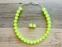 Load image into Gallery viewer, Gumdrop Bead Apple Green Necklace, Single Strand Statement Jewelry, light green Chunky bib bridesmaid everyday bubble jewelry earrings