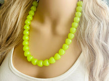 Load image into Gallery viewer, Gumdrop Bead Apple Green Necklace, Single Strand Statement Jewelry, light green Chunky bib bridesmaid everyday bubble jewelry earrings