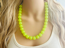 Load image into Gallery viewer, Gumdrop Bead Apple Green Necklace, Single Strand Statement Jewelry, light green Chunky bib bridesmaid everyday bubble jewelry earrings
