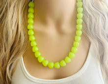 Load image into Gallery viewer, Gumdrop Bead Apple Green Necklace, Single Strand Statement Jewelry, light green Chunky bib bridesmaid everyday bubble jewelry earrings