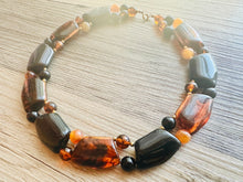 Load image into Gallery viewer, Vintage Tortoise Shell Statement Necklace, gold chunky necklace, statement jewelry, beaded necklace, brown black red collar bib