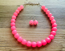 Load image into Gallery viewer, Gumdrop Bead Pink Necklace, Single Strand Statement Jewelry, hot pink Chunky bib bridesmaid everyday bubble jewelry earrings