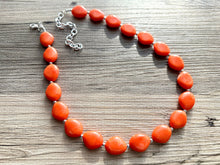 Load image into Gallery viewer, Long Bright Orange Statement Necklace, Chunky Beaded Necklace, orange Jewelry, long necklace, bead Necklace, earrings neon geometric jewelry