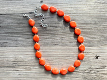 Load image into Gallery viewer, Long Bright Orange Statement Necklace, Chunky Beaded Necklace, orange Jewelry, long necklace, bead Necklace, earrings neon geometric jewelry