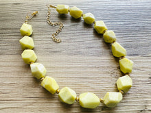 Load image into Gallery viewer, Lemon Lime Polished Agate GemStone Necklace green yellow, gold statement necklace jewelry, long beaded statement layering necklace