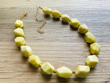 Load image into Gallery viewer, Lemon Lime Polished Agate GemStone Necklace green yellow, gold statement necklace jewelry, long beaded statement layering necklace