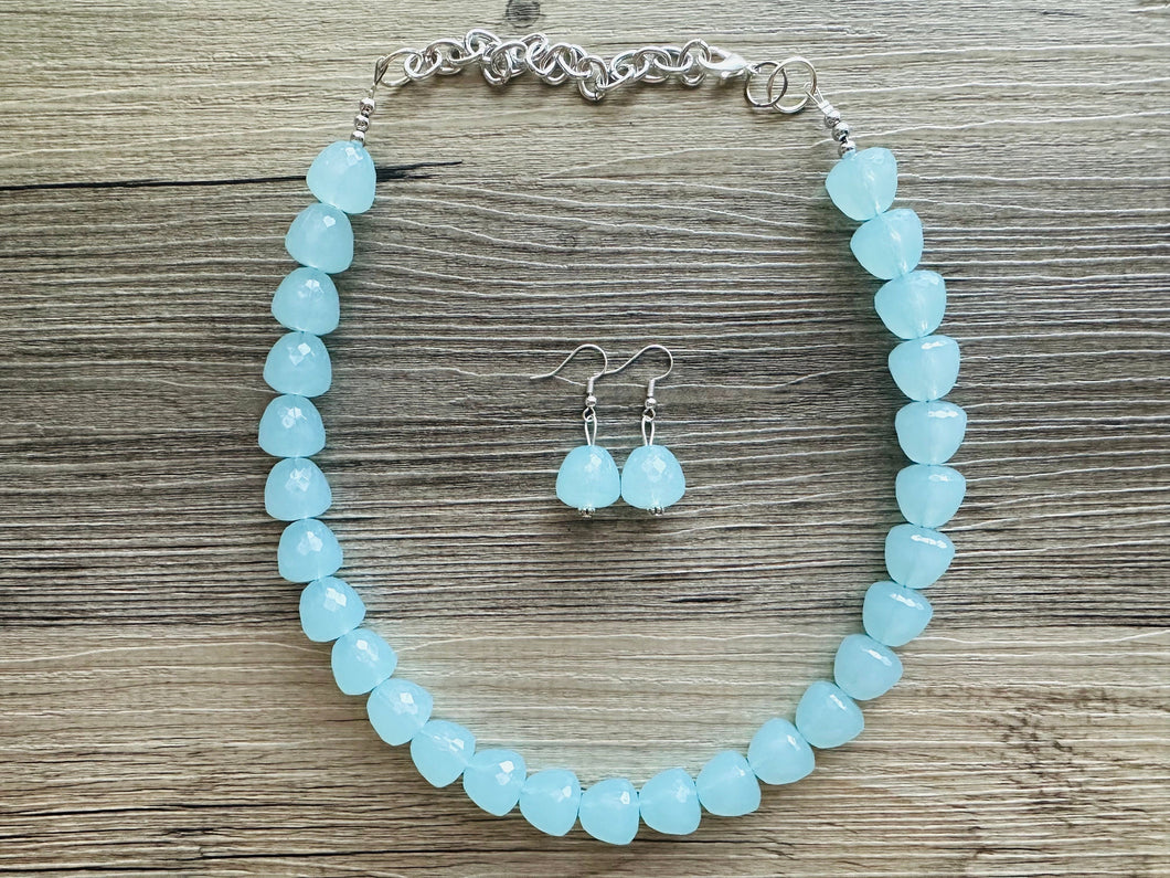 Gumdrop Bead Light Blue Necklace, Single Strand Statement Jewelry, periwinkle Chunky bib bridesmaid everyday bubble jewelry earrings