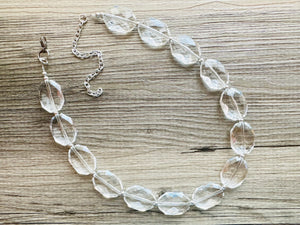 Single Strand Clear Crystal Statement Necklace, clear jewelry, resin necklace, resin jewelry set, resin earrings, wedding jewelry