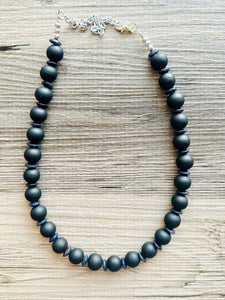 Black Wood Necklace, single strand jewelry, ball beaded chunky statement necklace, black necklace, drop black resin earrings tie dye glass