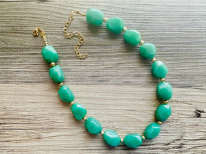 Clover Green Polished Agate GemStone Necklace green gold statement necklace jewelry, long beaded statement layering necklace gemstone