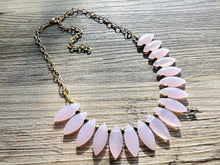 Load image into Gallery viewer, Blush Pink Natural Gemstone Necklace, single strand jewelry, big beaded chunky geometric statement necklace, gold spiky glass beaded collar