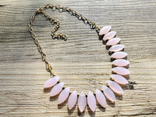 Load image into Gallery viewer, Blush Pink Natural Gemstone Necklace, single strand jewelry, big beaded chunky geometric statement necklace, gold spiky glass beaded collar