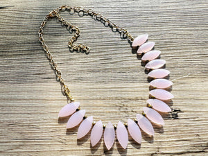 Blush Pink Natural Gemstone Necklace, single strand jewelry, big beaded chunky geometric statement necklace, gold spiky glass beaded collar