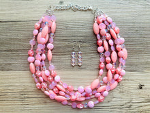 Load image into Gallery viewer, Sweetheart Chunky Pink Statement Necklace, multi strand bright jewelry, chunky statement necklace, hot pink necklace, blush pink necklace